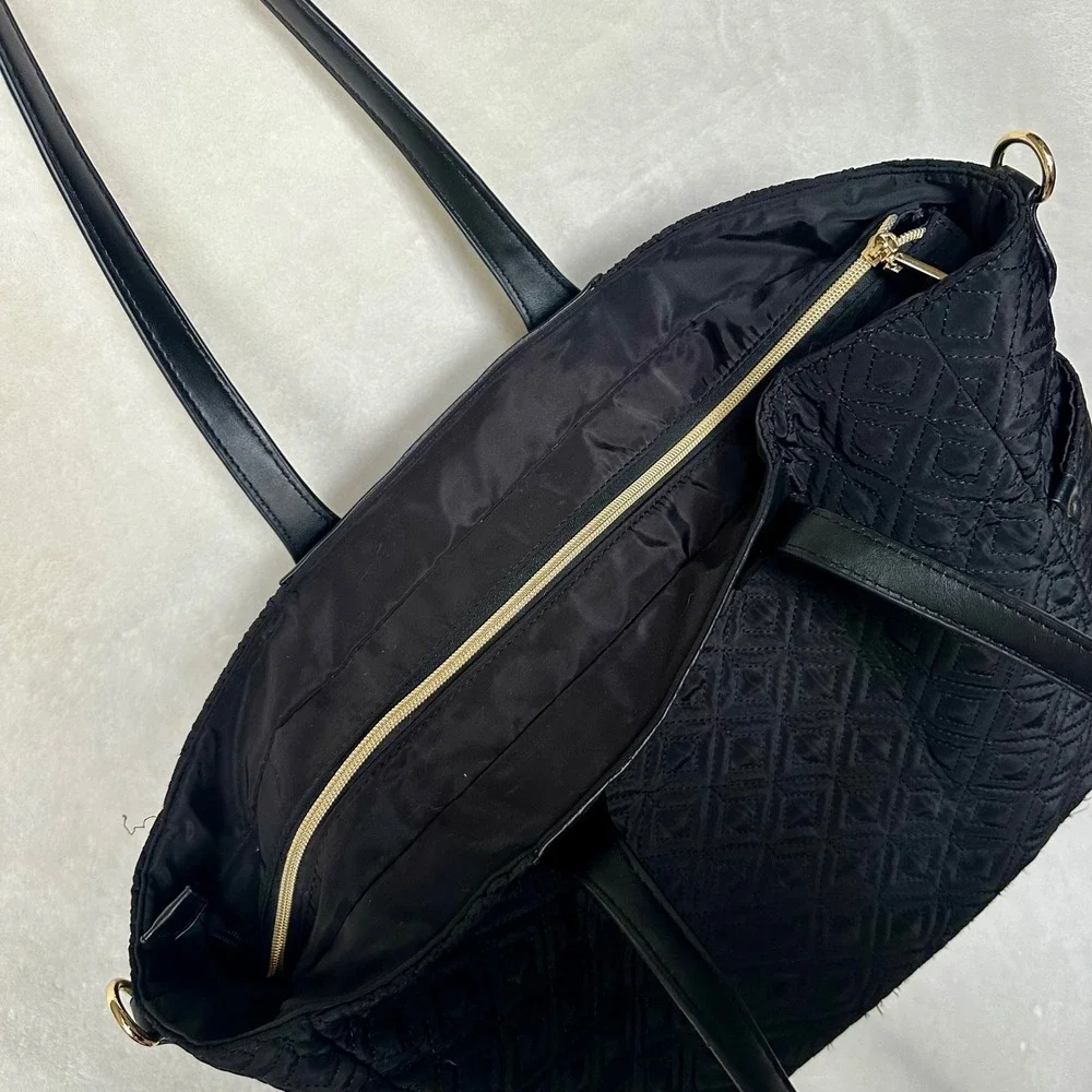 Adrienne Vittadini Black Quilted Work Laptop Tote Bag Organization Pockets